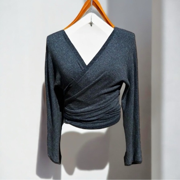 VEDA Blue Metallic Balletcore Dancer Wrap Tie Back Cardigan Size Small - Picture 4 of 13